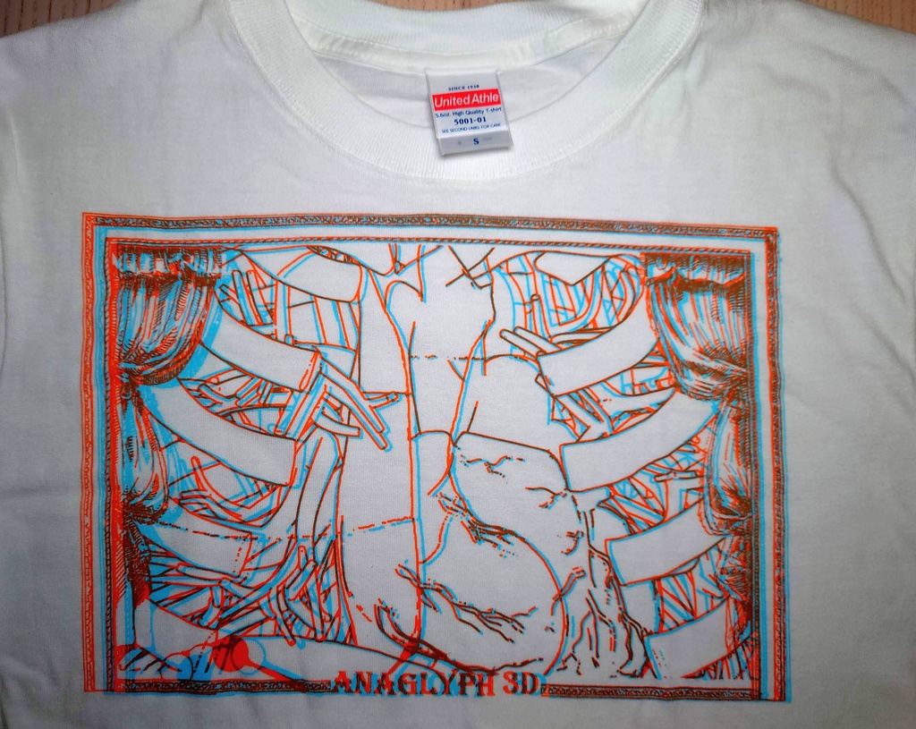 【心臓窓S】シルクスクリーンアナグリフ3DTシャツ【0014】