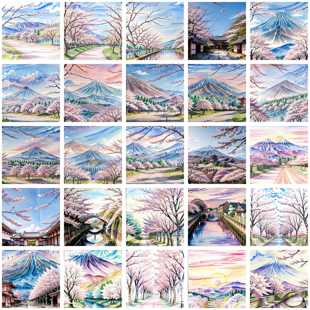春の日本 – 和風水彩背景セット / Spring in Japan – Watercolor Pack