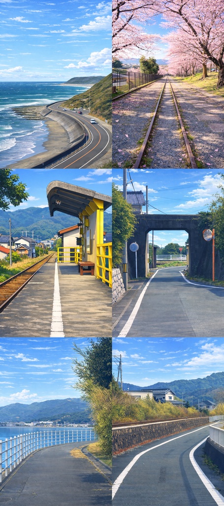 アニメ映画風 実在風景スマホ壁紙 6枚セット