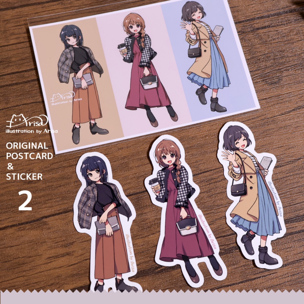 秋アウターを楽しむ ポストカード&ステッカーセット