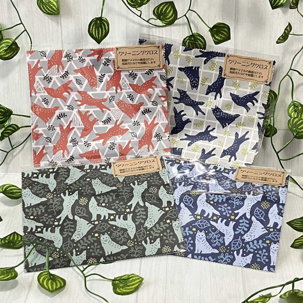 北欧風オオカミ柄のメガネ拭き