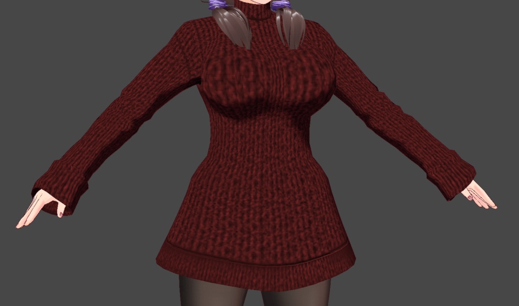 【VRoid用】胸開きニットワンピース - ボルドー / Cozy Knit Keyhole Sweater Dress - Burgundy