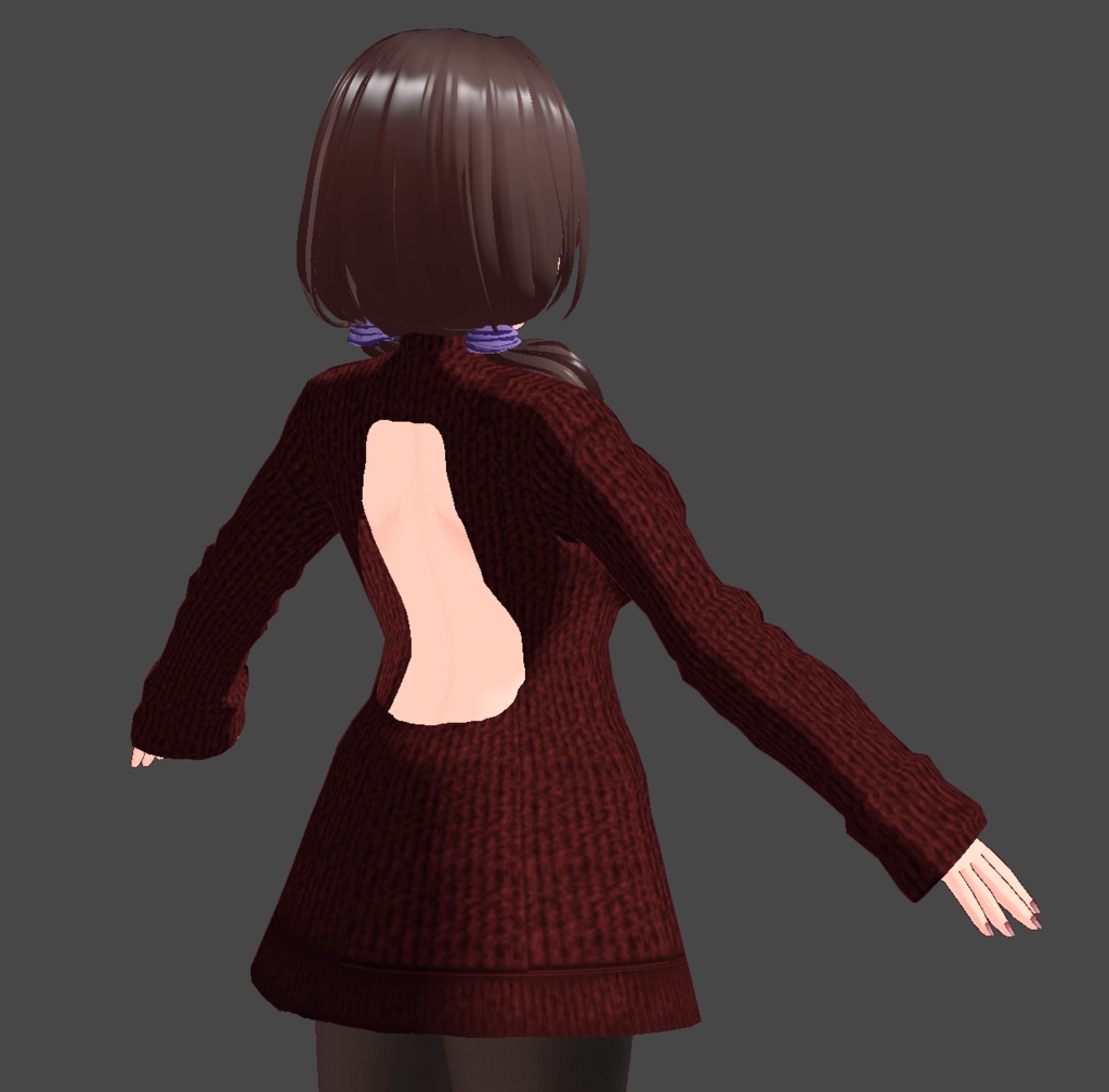 【VRoid用】胸開きニットワンピース - ボルドー / Cozy Knit Keyhole Sweater Dress - Burgundy