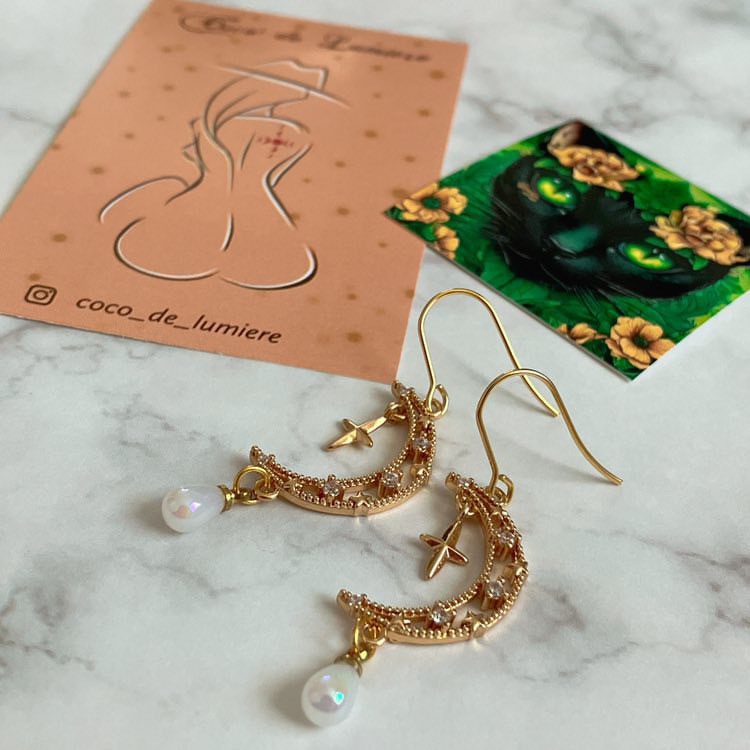 "Limited"Big Moon Pierced Earrings(postcard poem music)set
