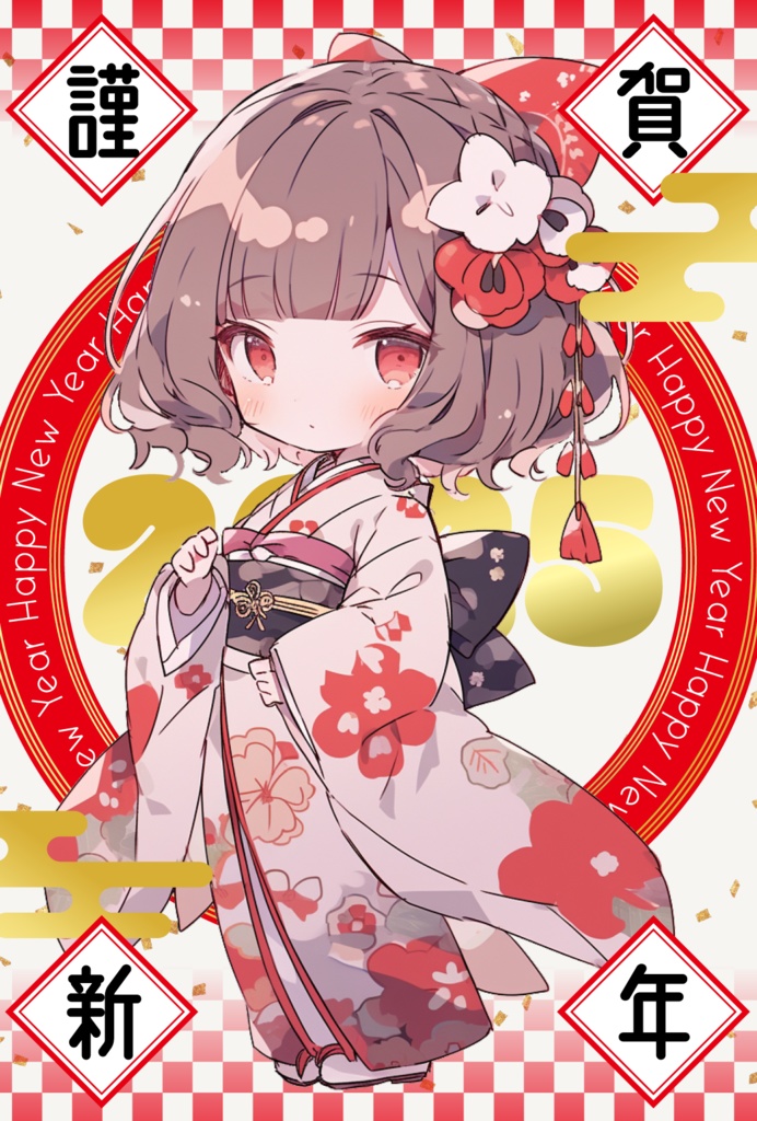 【ハガキサイズ】和ポップかわいい💖2025年用年賀状-全10色