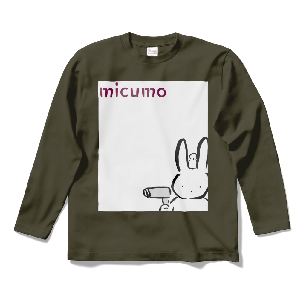 micumo うふふのうさぎさん　ロングスリーブTシャツ（アーミーグリーン）
