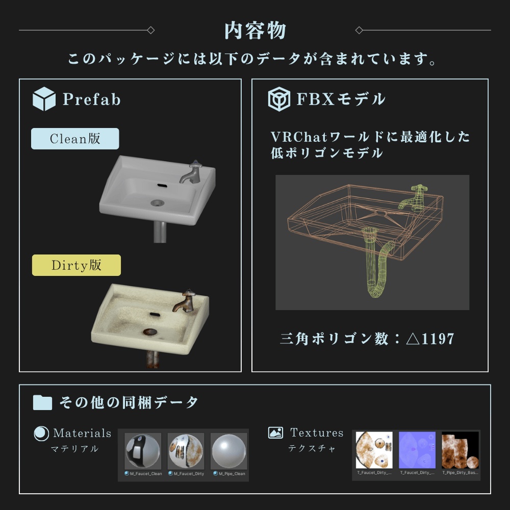 古びた洗面台 / Old Washbasin【VRChat向け3Dモデル】