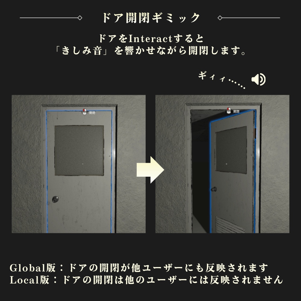 【VRChat向け】古びたドア / Old Door【開閉ギミック付き】