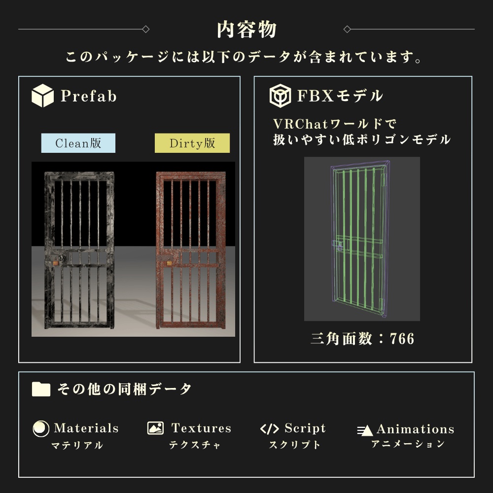 錆びついた鉄格子【VRChat向け3Dモデル】
