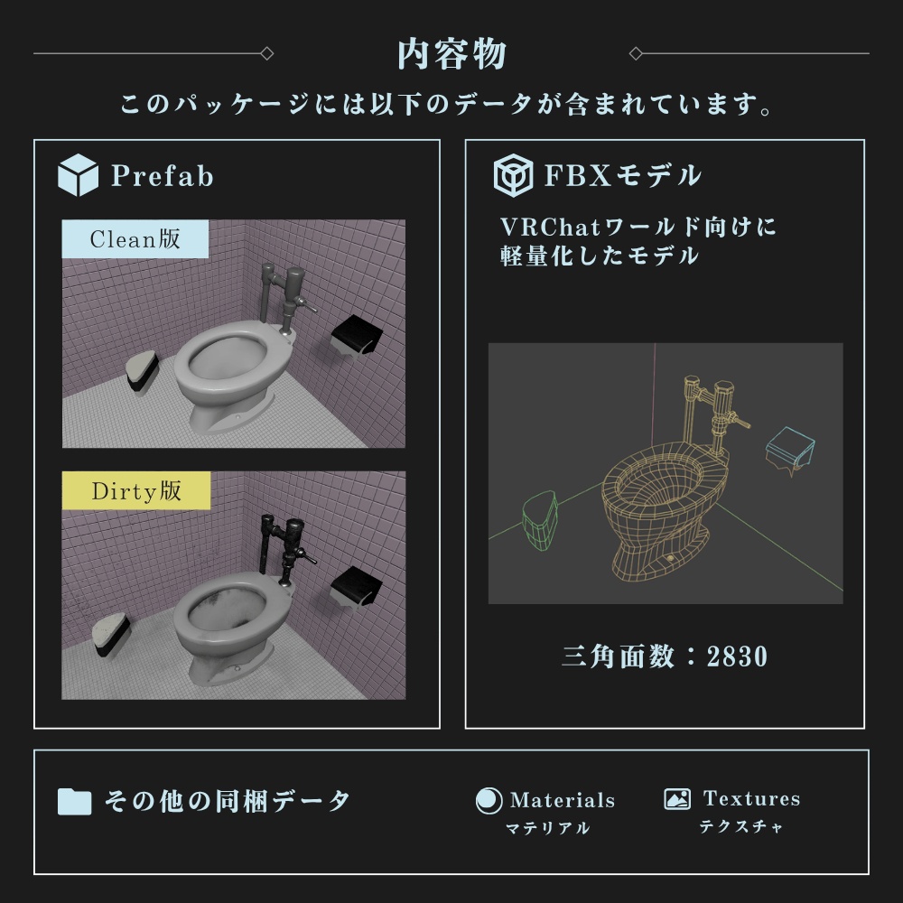 【VRChat向け】古びた洋式トイレ / Old Western-Style Toilet