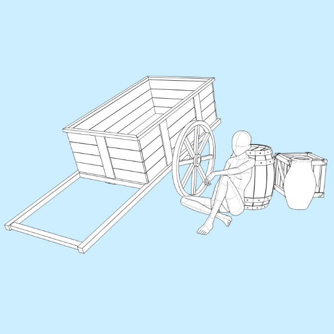 中世の荷車/積荷付き1 Medieval Cart/ With Cargo 1