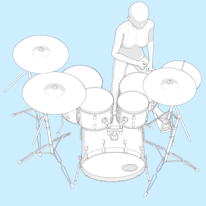 【3D素材】ドラムセット1【cs3o】
