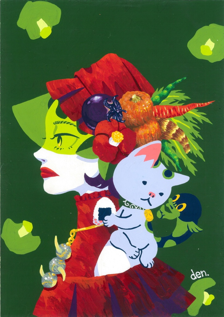 【直筆アクリル画】椿と京野菜