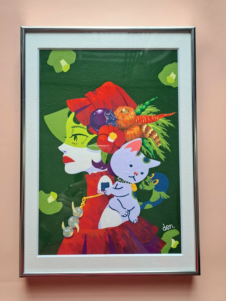 【直筆アクリル画】椿と京野菜