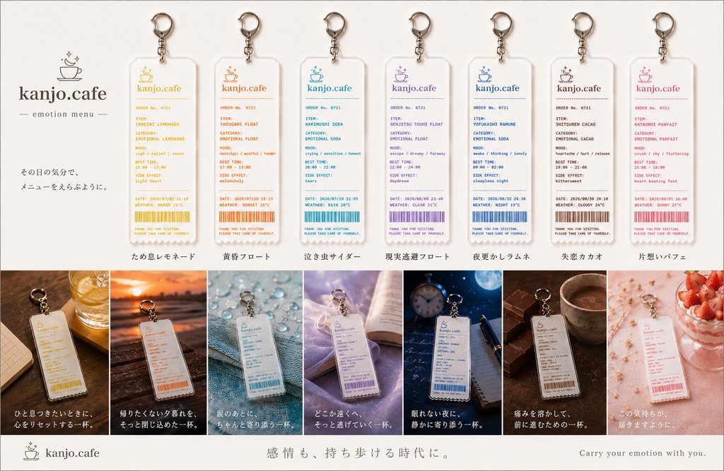 感情カフェ　レシート風アクリルキーホルダー「泣き虫ソーダ」