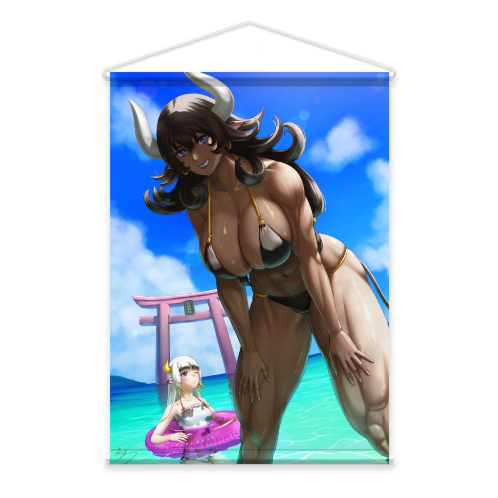 うし姫と黒牛と海のタペストリー