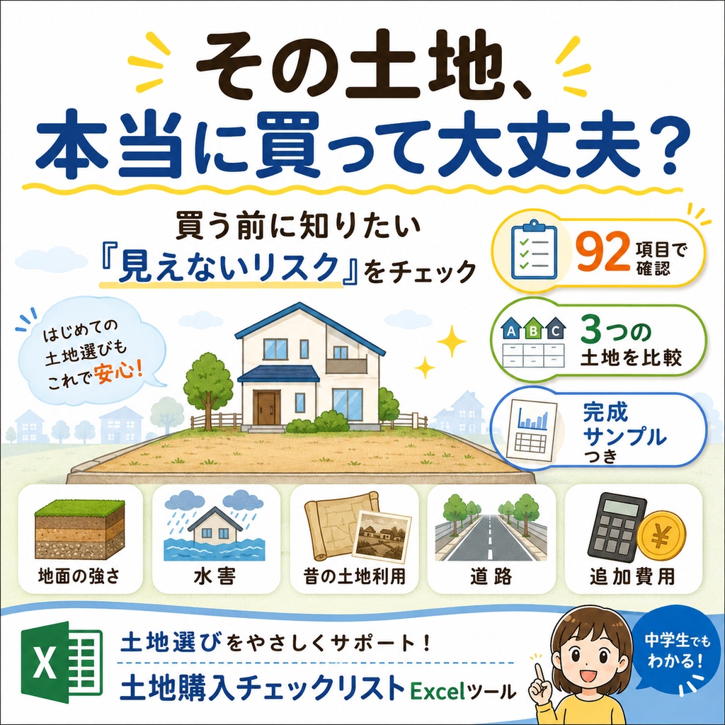 その土地、本当に買って大丈夫?|土地購入前チェックシート【92項目・3候補比較】