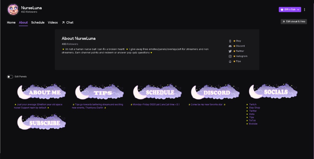 Twitch Lavender Moon Stream Panels