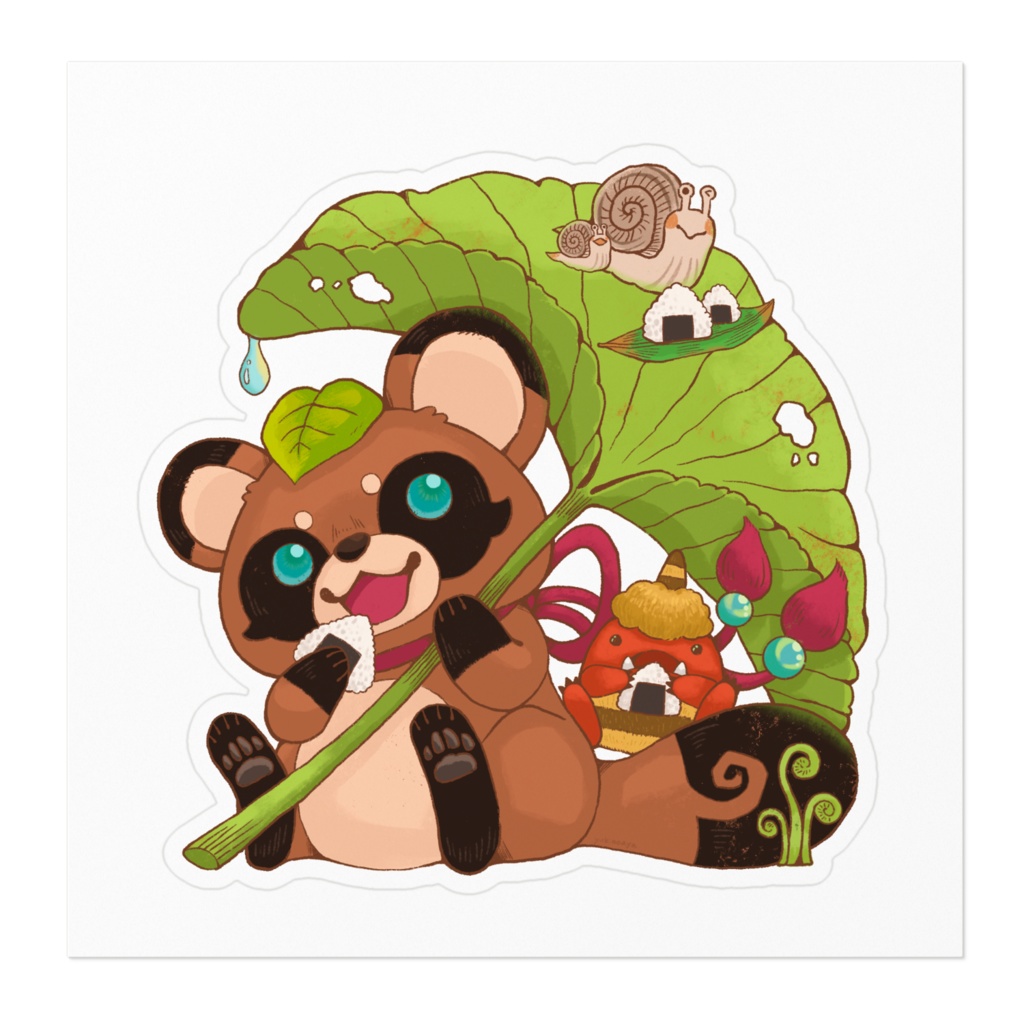 雨宿りたぬきさんステッカー