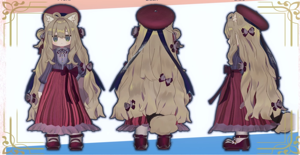 【9アバター対応】レトロで瀟洒なストライプロングワンピース