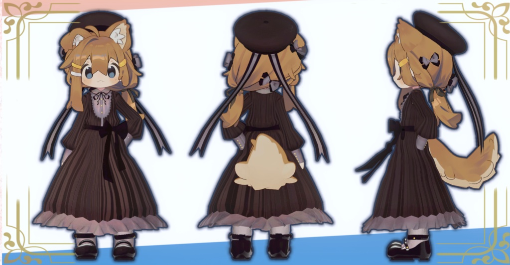 【9アバター対応】レトロで瀟洒なストライプロングワンピース