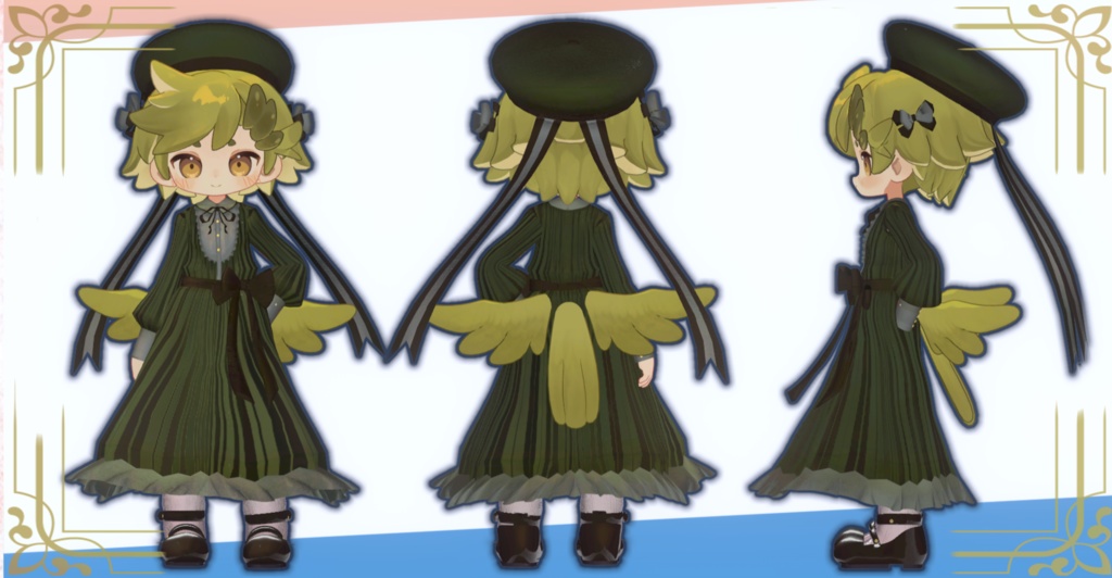 【9アバター対応】レトロで瀟洒なストライプロングワンピース