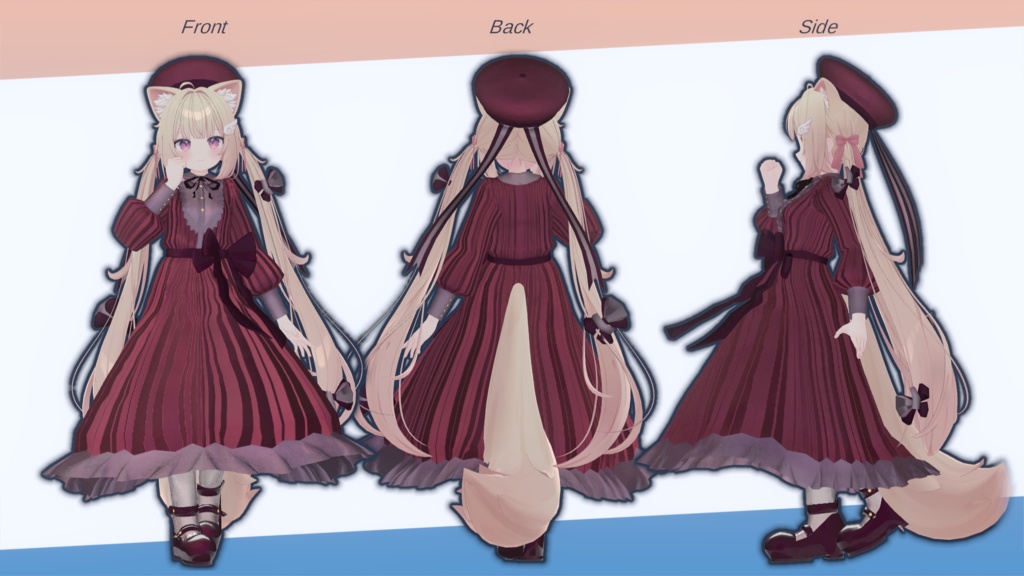 【9アバター対応】レトロで瀟洒なストライプロングワンピース