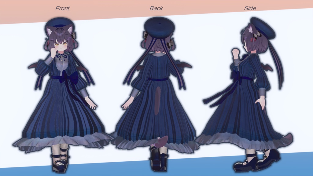 【9アバター対応】レトロで瀟洒なストライプロングワンピース