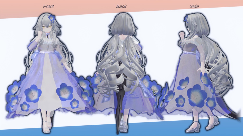 【8アバター対応】ネモフィラのシースルーワンピース【VRC向け3D衣装】