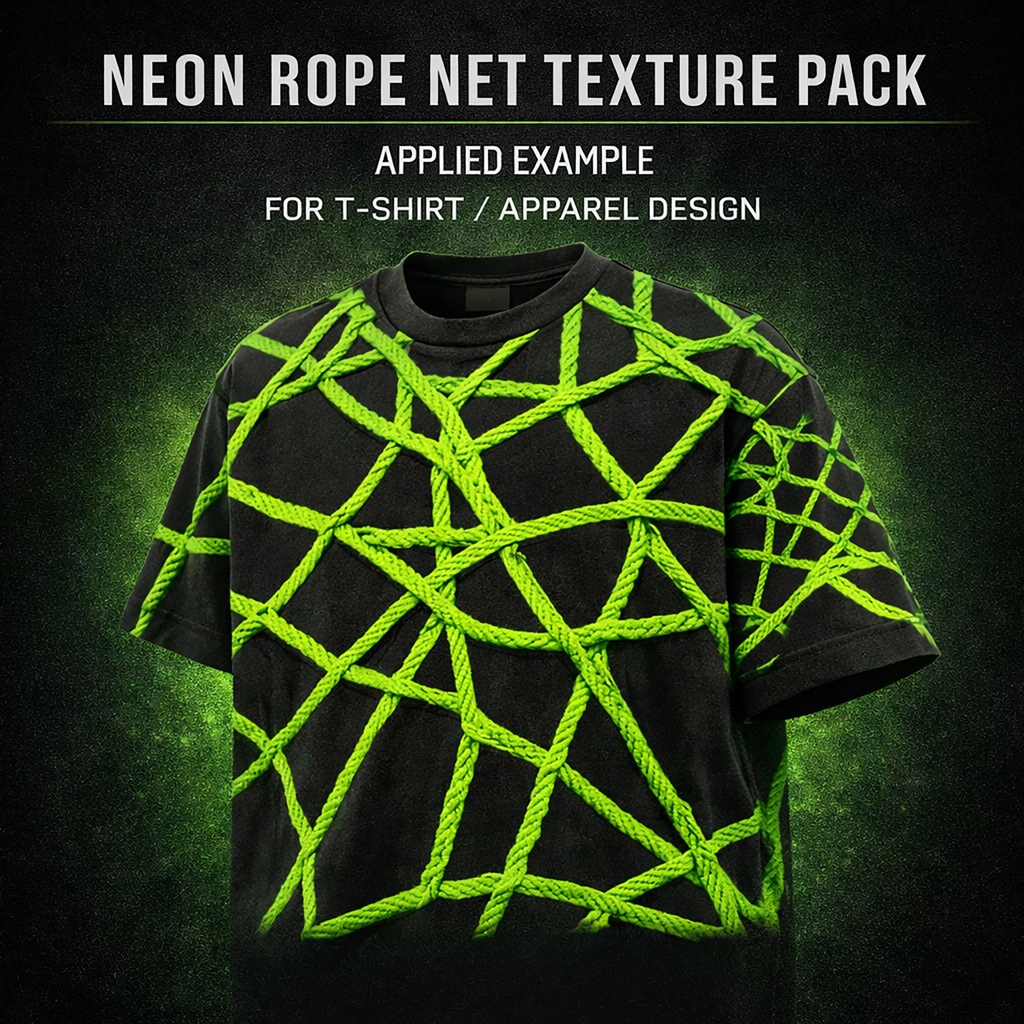 ネオングリーン ロープネット テクスチャ素材集(PNG10枚・1024)