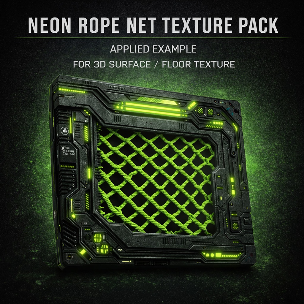 ネオングリーン ロープネット テクスチャ素材集(PNG10枚・1024)