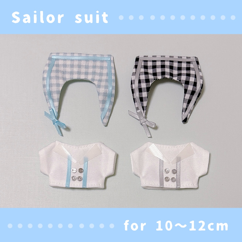チェック襟のセーラー服(10〜12cmぬいぐるみサイズ)
