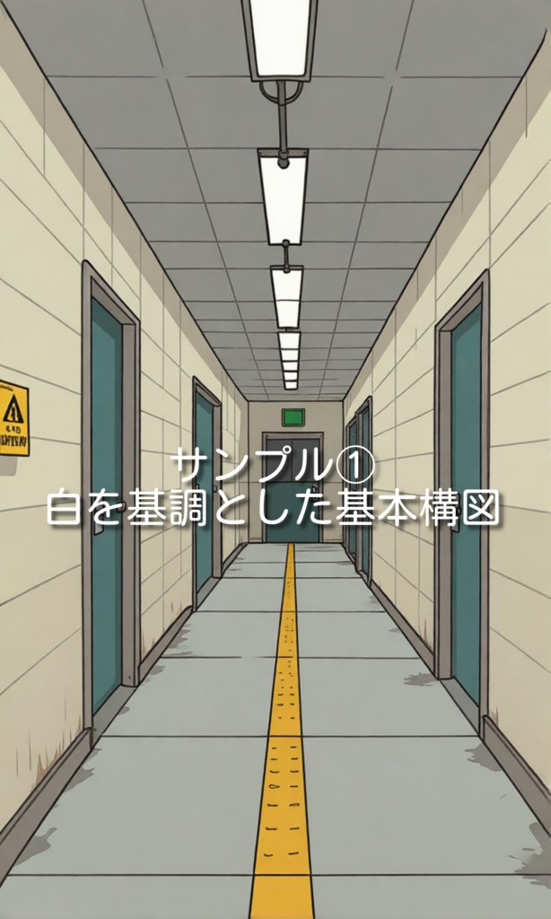 背景画像素材「不穏な直線廊下」 デフォルメ調