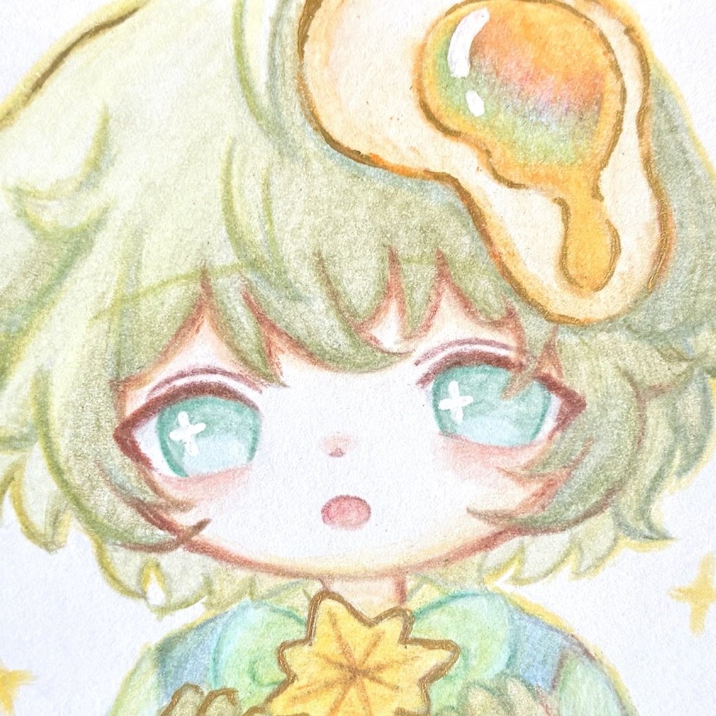 色鉛筆原画  豆色紙イラスト 「星を抱く」