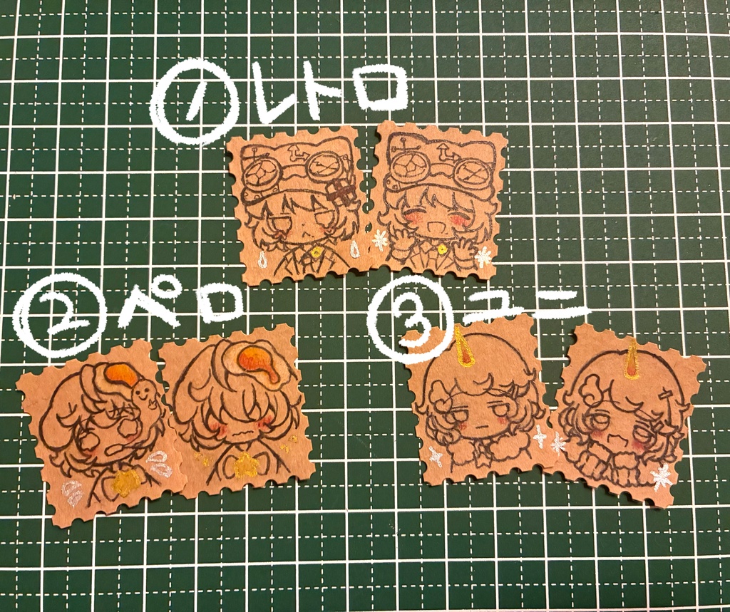 手描きイラスト 切手風ステッカー