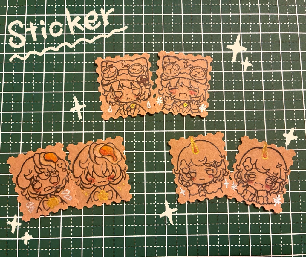 手描きイラスト  切手風ステッカー