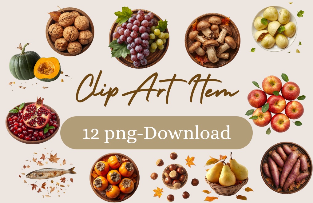 秋の味覚クリップアート12点セット