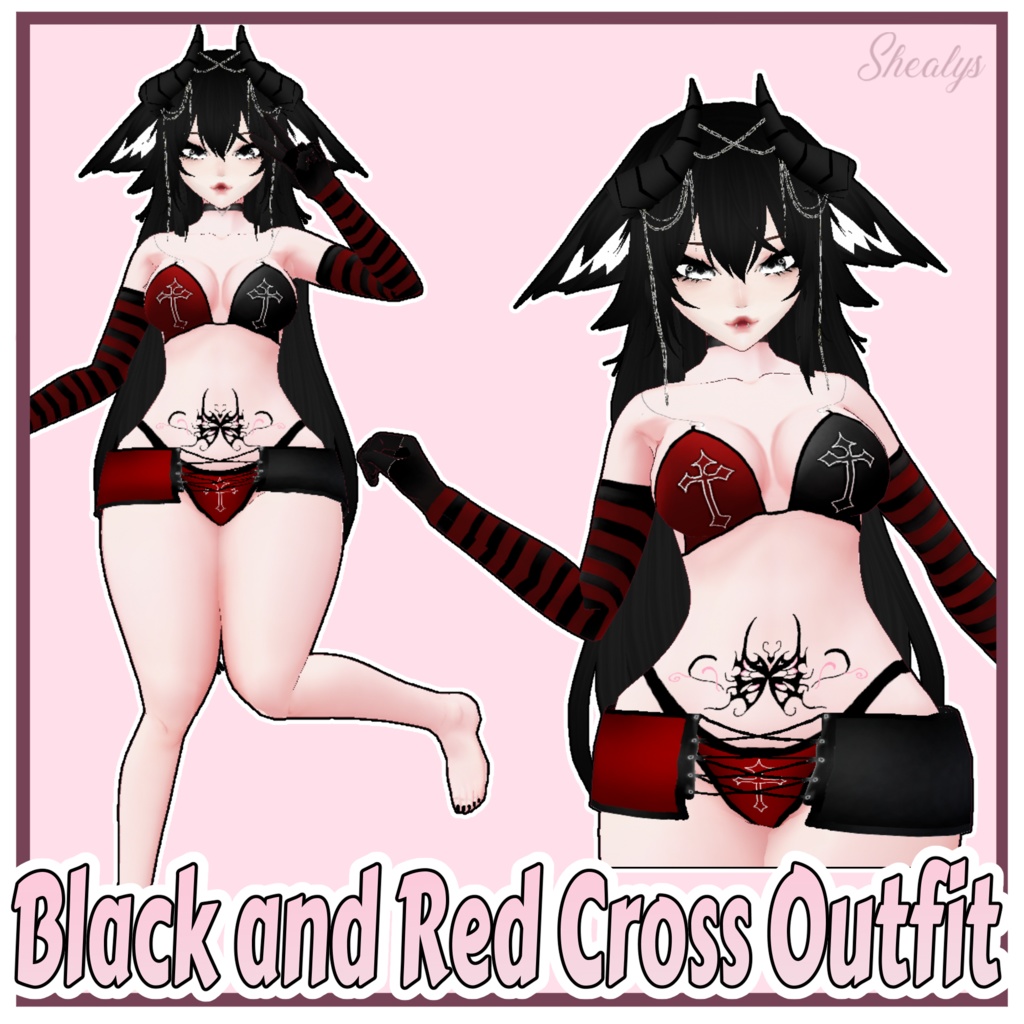【VRoid】Black and Red Cross Outfit