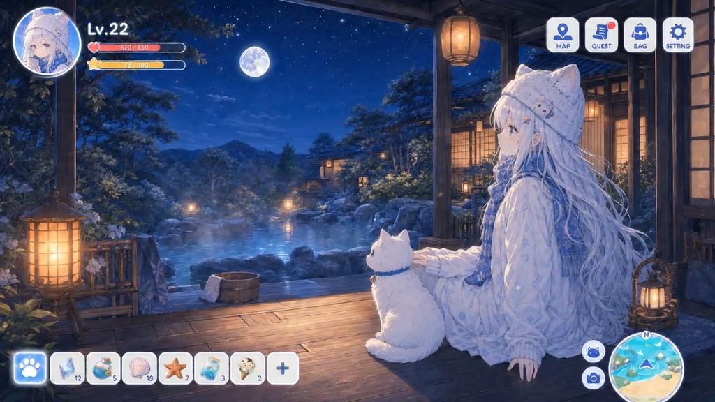【無料BGM】Moonlit Hot Spring Inn|月夜の温泉宿のかわいいゲームBGM 16曲
