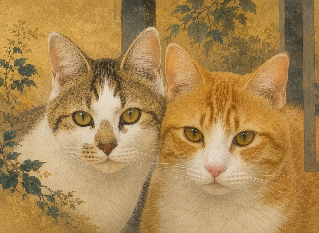 夫婦猫（日本画）