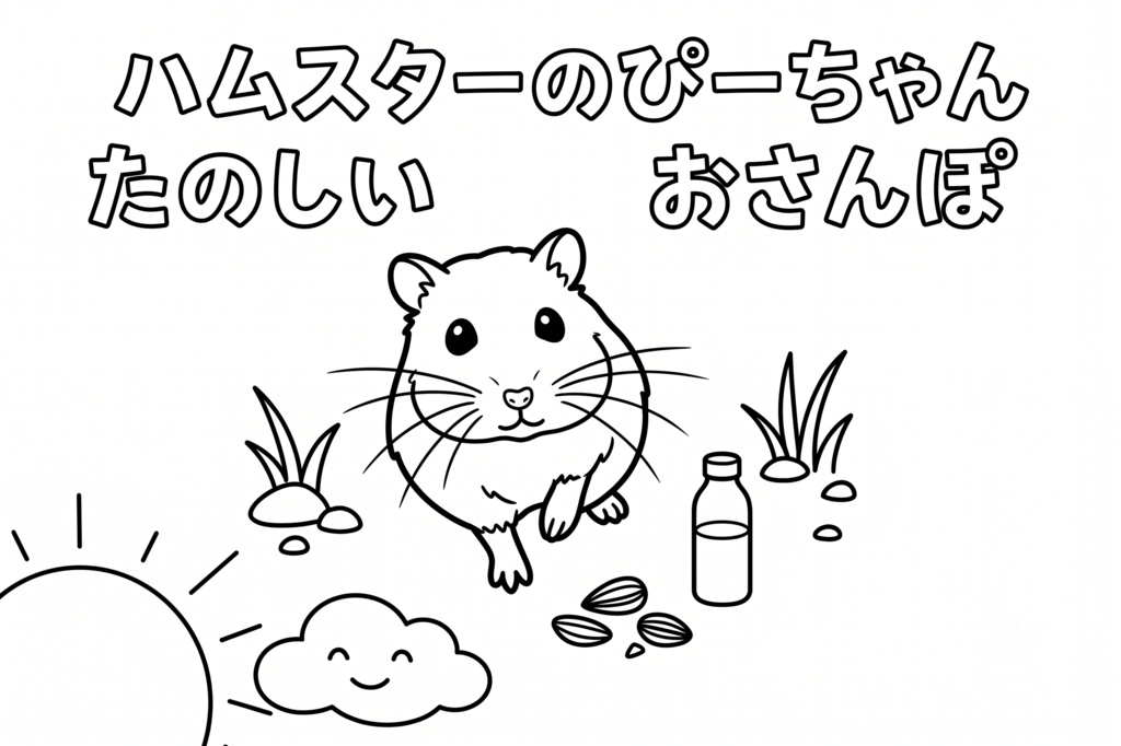 ハムスターぴーちゃん　たのしいおさんぽ（ぬりえ）