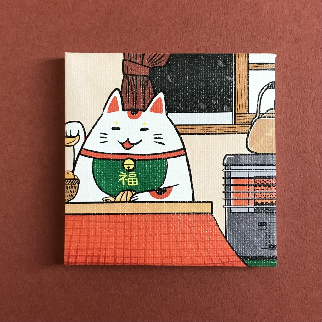 【セール品】ミニキャンバスアート☆こたつに入る猫☆ UV印刷☆プリント