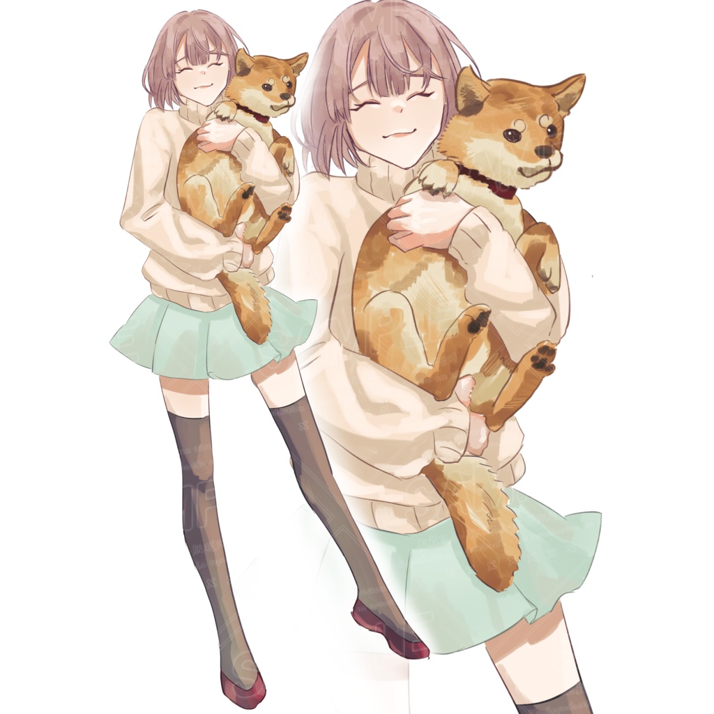 【TRPG立ち絵】柴犬を抱えた女の子【全身立ち絵】
