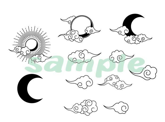 素材「和風と太陽と月の素材集」