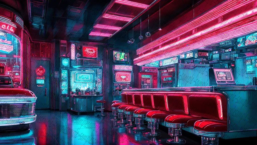 【商用可能】高品質フルHD背景画像 - [ダイナーとサイバーパンク]