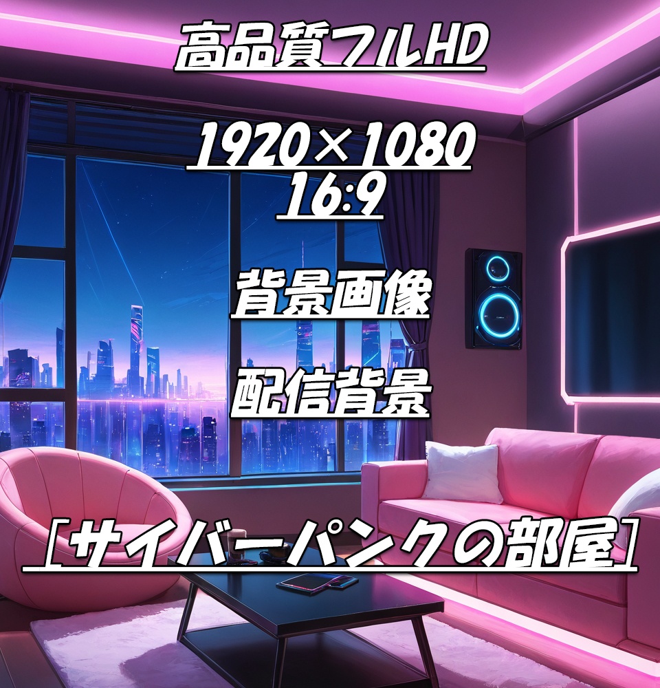 【商用可能】高品質フルHD背景画像 - [サイバーパンクの部屋のテーマ]