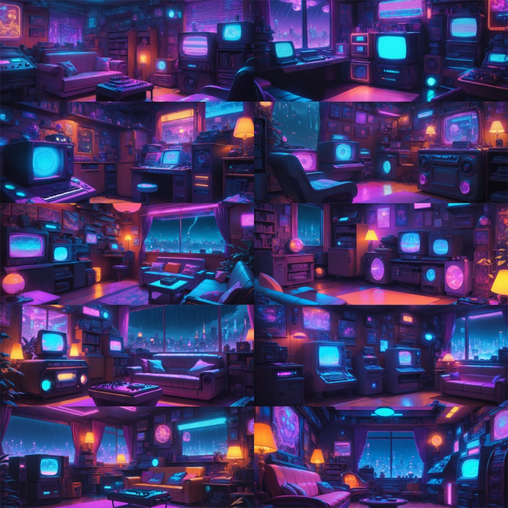 【商用可能】高品質フルHD背景画像10枚セット - [サイバーパンクで室内001]