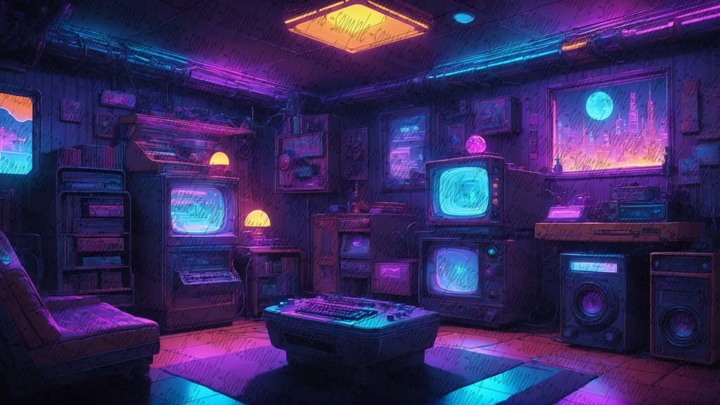 【商用可能】高品質フルHD背景画像 - [サイバーパンクで室内001]　単品販売