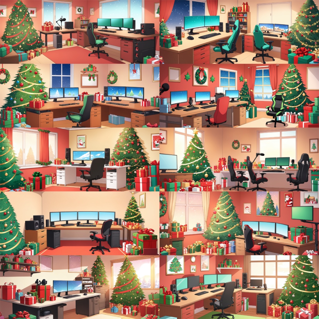 【商用可能】高品質フルHD背景画像10枚セット - [クリスマス感溢れる配信部屋2025]