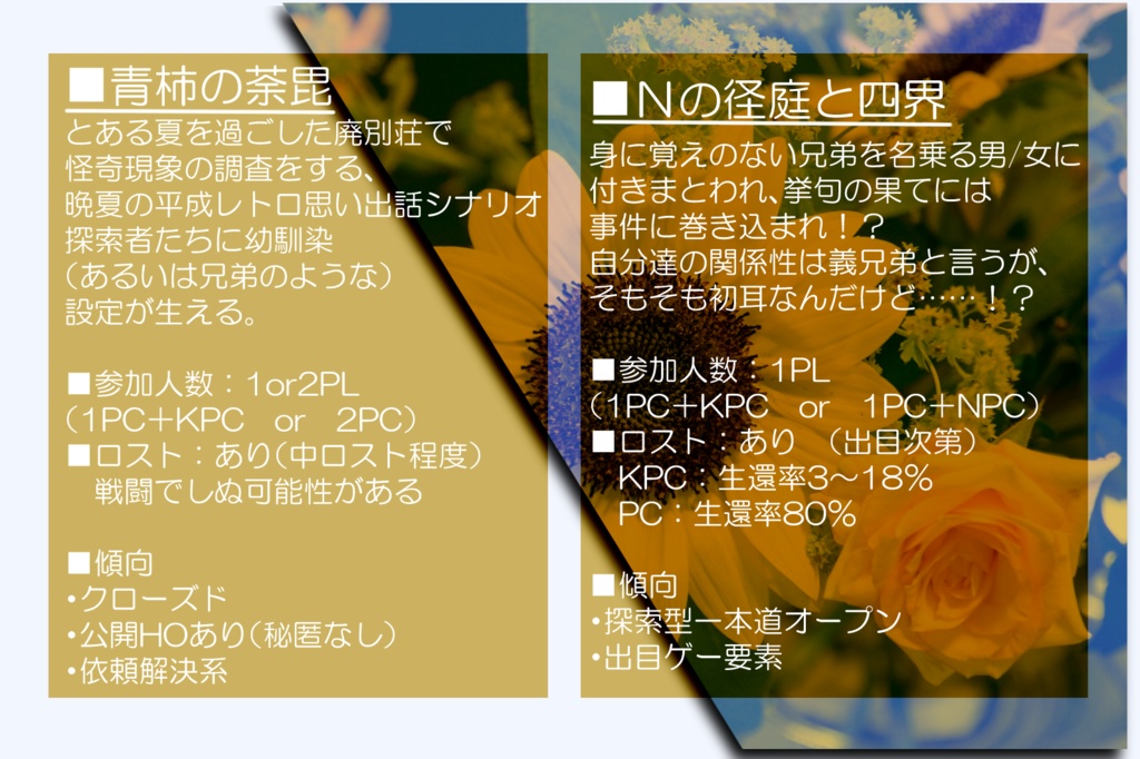 CoCシナリオアンソロジー『一夜くらいの性癖シナリオ~義兄弟編~』